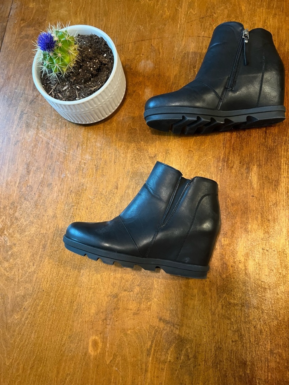 Black Wedge Ankle Boot with Side Zip
